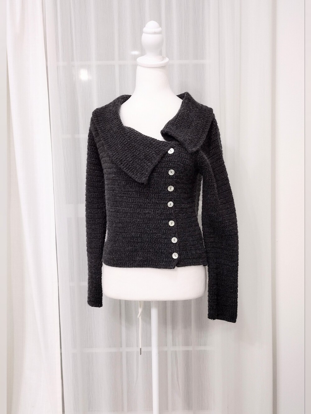 Zara Sz M Charcoal Knit Open-Collar Women's Sweater